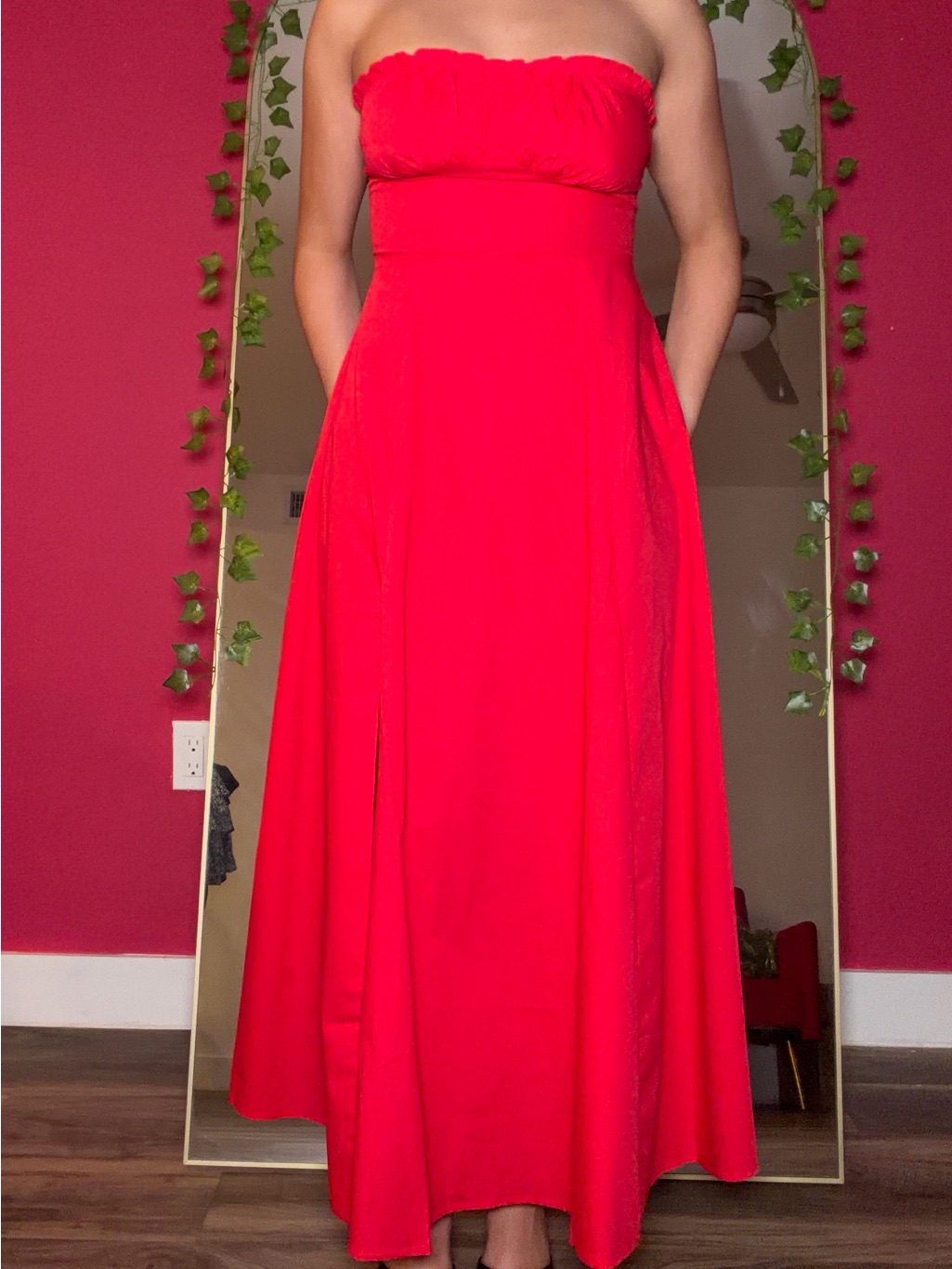 Commense Strapless Bright Red Maxi Gown